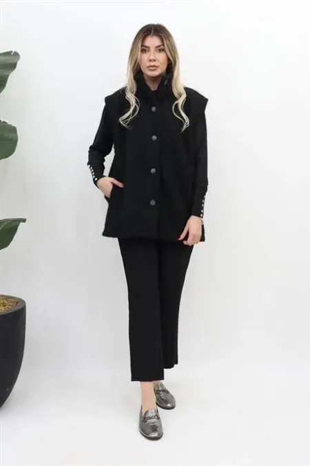 Basic Düğmeli Yelek - Siyah